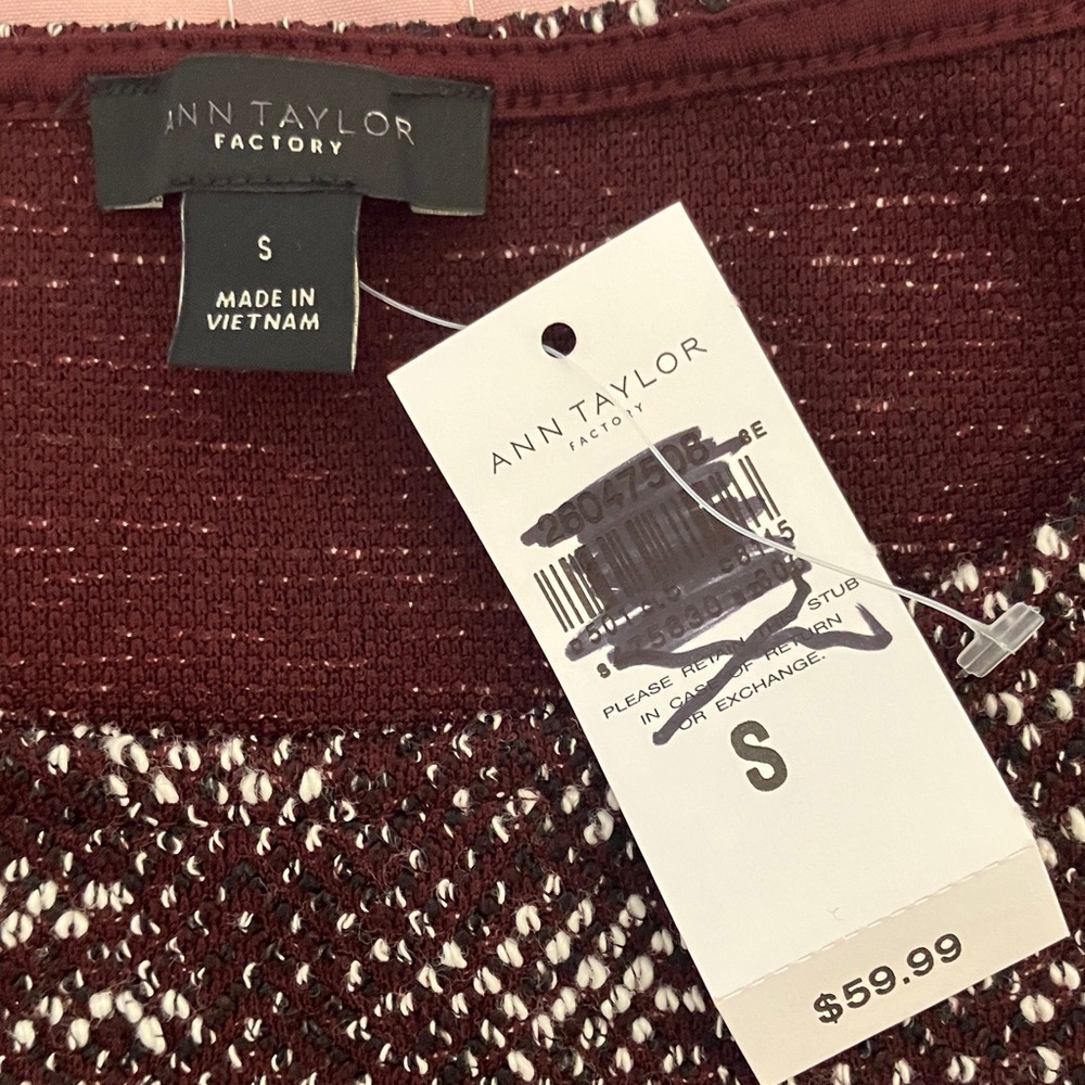 Ann Taylor 2 piece NWT top skirt cranberry tweed matching set S/M - Picture 12 of 13